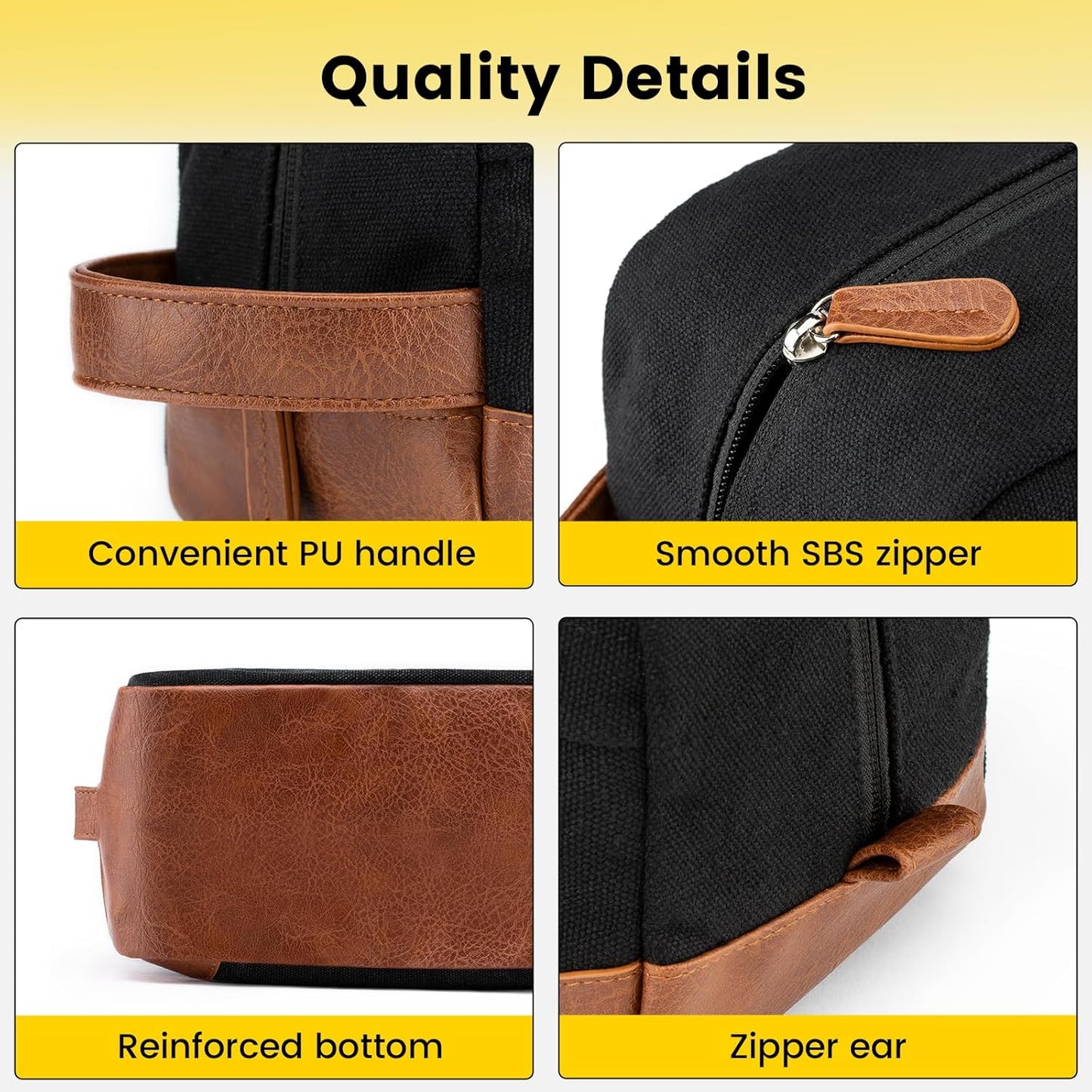 Travel Toiletry Bag - Hanging Toiletry Bag for Men Water Resistant Canvas Shaving Bag with Large Capacity for Travel - Black